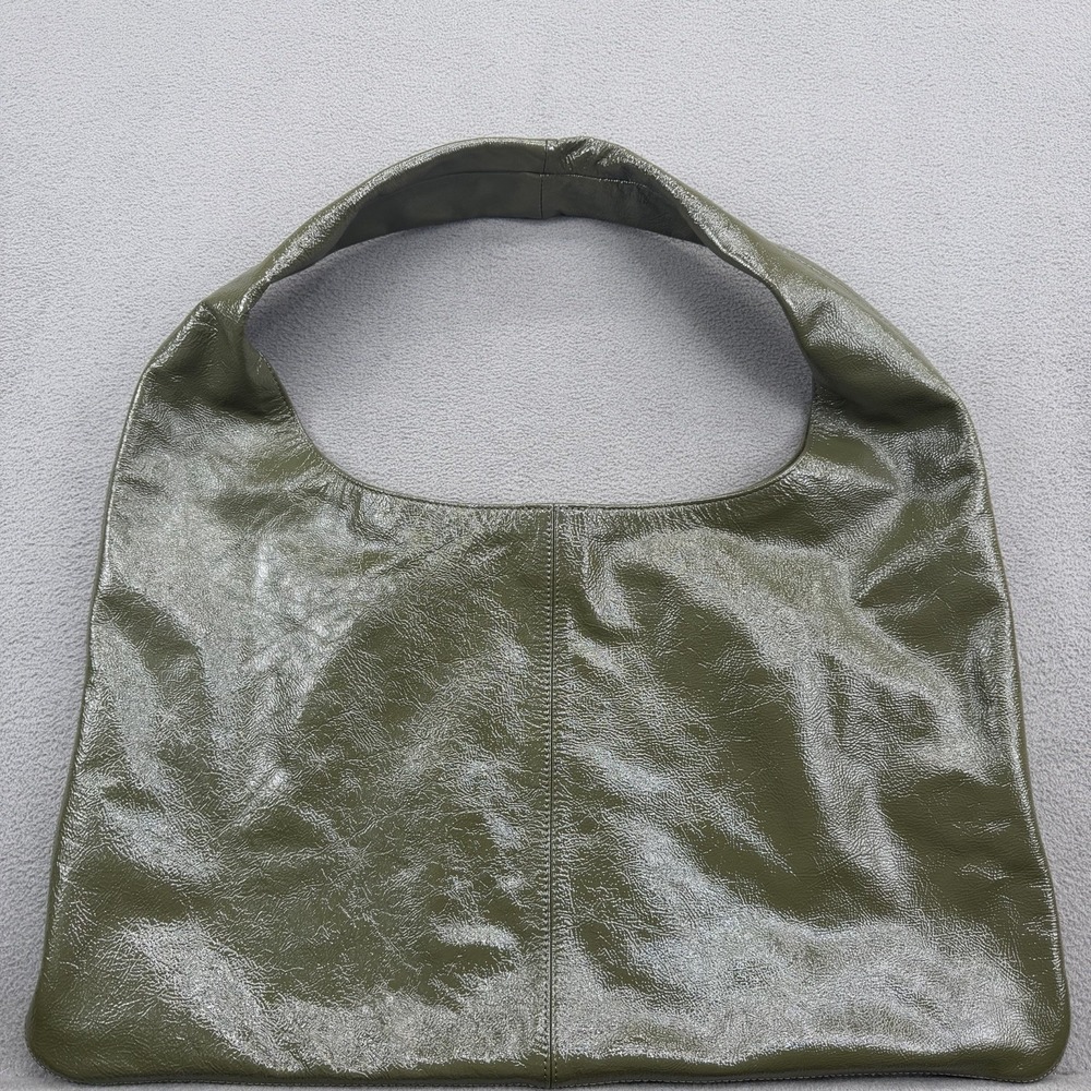 Arket Shiny Leather Hobo Shoulder Bag Khaki Green Large Oversized